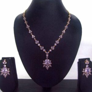 Elegant Cubic Zirconia Necklace & Earrings (Gold & Silver) 001