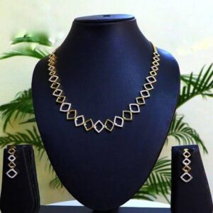 Dazzling Cubic Zirconia Gold Necklace & Earrings 020