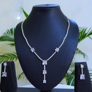 Radiant Cubic Zirconia Necklace & Earrings (Gold & Silver) 025