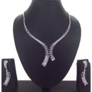 Elegant Cubic Zirconia Necklace & Earrings (Gold & Silver) 003