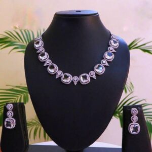 Dazzling Cubic Zirconia Necklace & Earrings (Gold & Silver) 012