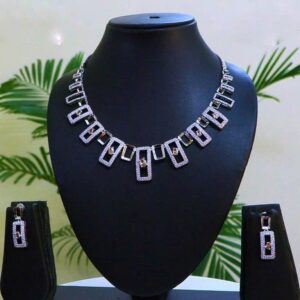 Elegant 2 tone Cubic Zirconia Necklace & Earrings 013