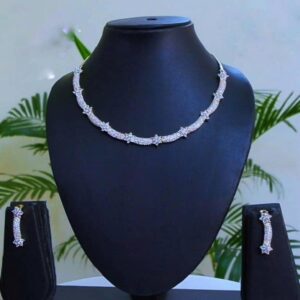 Elegant Cubic Zirconia Silver Necklace & Earrings 014