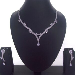 Elegant Cubic Zirconia Silver Necklace & Earrings 008