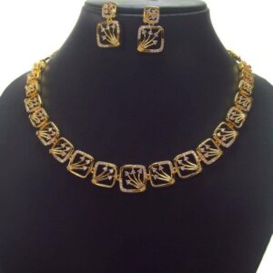 Elegant Cubic Zirconia Gold Necklace & Earrings 009