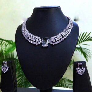 Radiant 2Tone Cubic Zirconia Necklace & Earrings 010