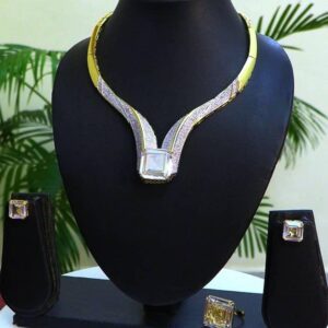 Radiant 2Tone Cubic Zirconia Necklace & Earrings 011