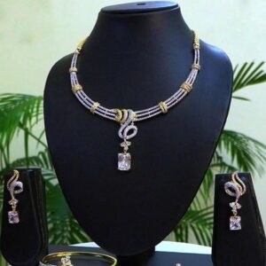 Radiant 2Tone Cubic Zirconia Necklace & Earrings 012