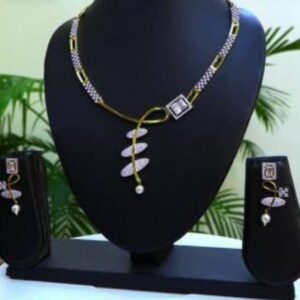 Radiant 2Tone Cubic Zirconia Necklace & Earrings 014