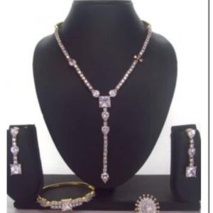 Radiant (2Tone & Silver) Cubic Zirconia Necklace & Earrings 017