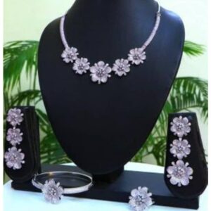 Radiant 2Tone Cubic Zirconia Necklace & Earrings 019