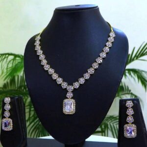 Radiant 2Tone Cubic Zirconia Necklace & Earrings 030