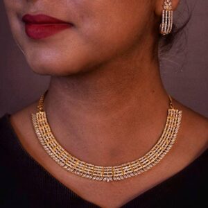 Radiant Gold & Silver Cubic Zirconia Necklace & Earrings 033