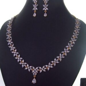 Radiant 2Tone Cubic Zirconia Necklace & Earrings 032