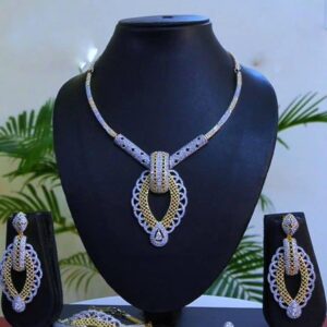 Radiant 2Tone Cubic Zirconia Necklace & Earrings 004
